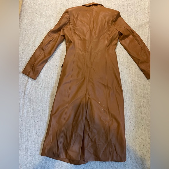 7 For All Mankind Camel Faux Leather Trench Coat - Picture 4 of 5